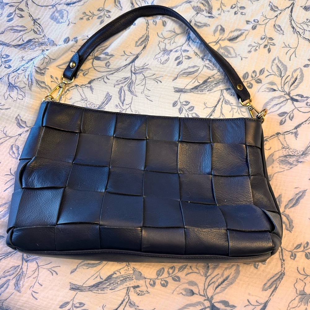 Blue Woven Leather Shoulder Bag